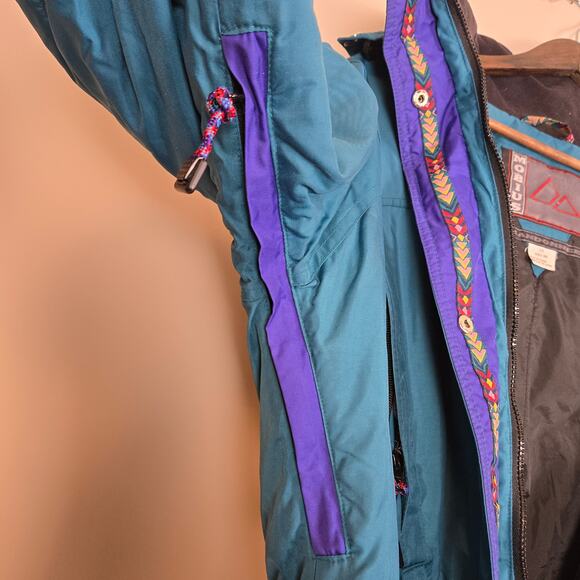 Vintage 80s 90s Ski Coat Winter Jacket Belted Teal Large - Picture 10 of 16